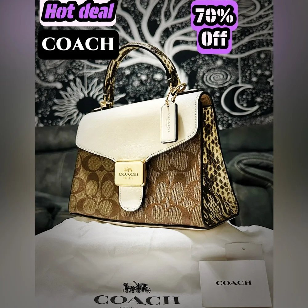 Coach Brown and White Satchel with Leopard Accents - Picture 1 of 16
